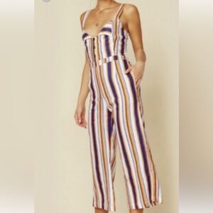 Faithful The Brand Scout Linen Jumpsuit Size 4 Blue White Stripes